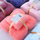 (2 PCS Dark Blue) Coral Fleece Towel and Bath Towel Set - Ultra Soft, Absorbent, and Lint-Free for Home and Spa - Front View