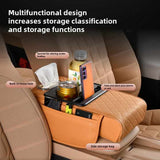 GT-6 Embroidery Orange ,Multifunctional Car Armrest Storage Box Cushion - Universal Fit with Cup Holder and Tissue Dispenser - 45-Degree Angle