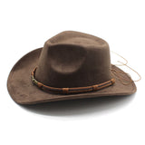 Wine Red Unisex Faux Suede Western Cowboy Hat - Wide Brim Vintage Fedora for Outdoor Travel,M(57-58cm) - Top-Down View
