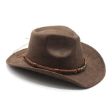 Wine Red Unisex Faux Suede Western Cowboy Hat - Wide Brim Vintage Fedora for Outdoor Travel,M(57-58cm) - 45-Degree Angle