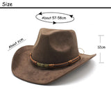 Gray Unisex Faux Suede Western Cowboy Hat - Wide Brim Vintage Fedora for Outdoor Travel,M(57-58cm) - Front View