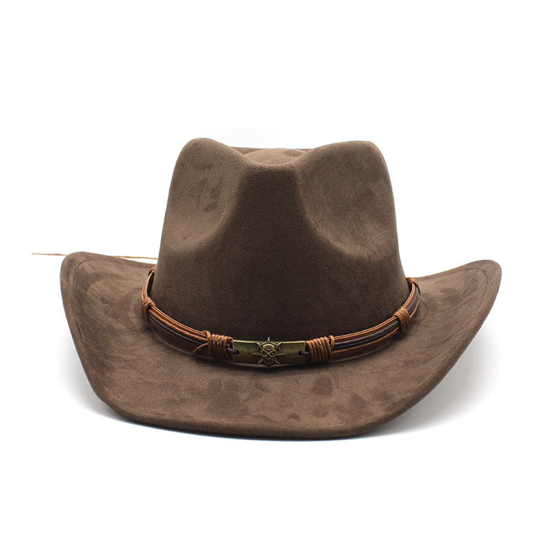 Gray Unisex Faux Suede Western Cowboy Hat - Wide Brim Vintage Fedora for Outdoor Travel,M(57-58cm)