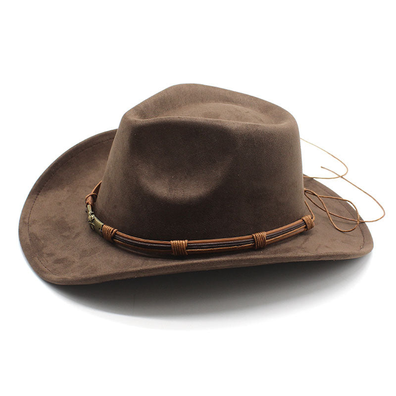 Gray Unisex Faux Suede Western Cowboy Hat - Wide Brim Vintage Fedora for Outdoor Travel,M(57-58cm)