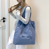 White Large Capacity Tote Bag - Lightweight Single Shoulder Bag for Commute, Casual Outings, and Shopping - Side View