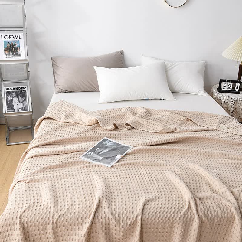 Cotton Waffle Blanket - Air Conditioning Blanket/Throw/Summer Quilt, 100*150cm,Khaki
