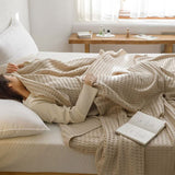 Cotton Waffle Blanket - Air Conditioning Blanket/Throw/Summer Quilt, 100*152cm,Khaki - Side View