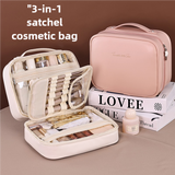 Brown Portable PU Leather Makeup Bag with Detachable Divider - Travel Cosmetic Organizer - 45-Degree Angle