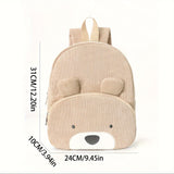 Cute Off White Bear Backpack - Soft Corduroy Material with Adjustable Straps - Front View