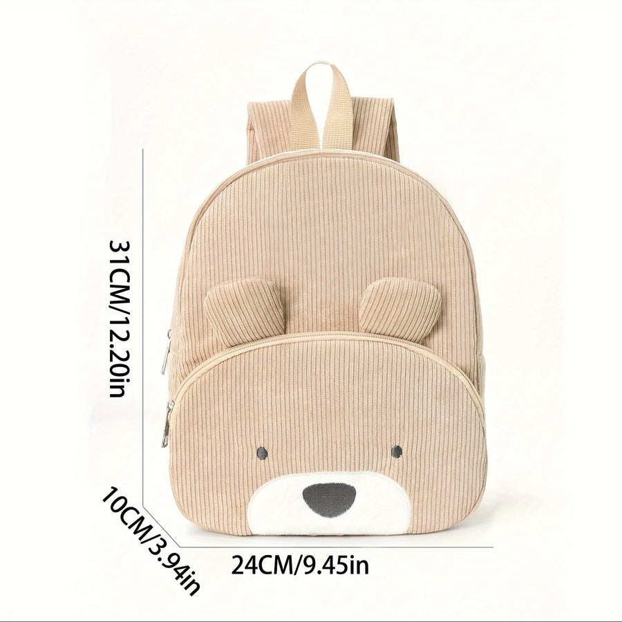 Cute Beige Bear Backpack - Soft Corduroy Material with Adjustable Straps