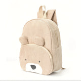 Cute Off White Bear Backpack - Soft Corduroy Material with Adjustable Straps - Top-Down View
