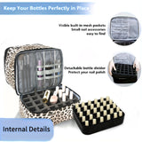 White Marble Double-Layer PU Nail Polish Storage Case with High Capacity for Essential Oils and Nail Lamp - Portable & Adjustable - Front View