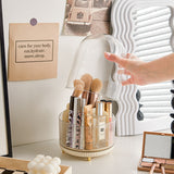 2 PCS Milky white Rotating Makeup Brush Organizer with Dustproof Cover - 360° Swivel Cosmetic Holder for Brushes, Lipsticks, Eyeliners, and More - Front View
