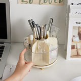 2 PCS Green Rotating Makeup Brush Organizer with Dustproof Cover - 360° Swivel Cosmetic Holder for Brushes, Lipsticks, Eyeliners, and More - Side View