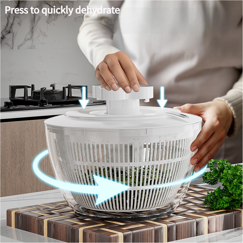 Transparent Black Manual Salad Spinner with Pressurized System - Efficient & Quick Vegetables Drying, Multiple Color Options