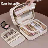 White Premium 5-in-1 Multifunctional PU Cosmetic Bag - Spacious Travel Organizer for Makeup, Toiletries, and Cosmetics - Side View