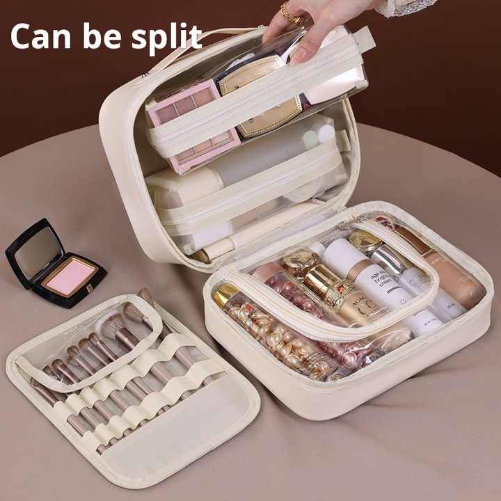 Brown Premium 5-in-1 Multifunctional PU Cosmetic Bag - Spacious Travel Organizer for Makeup, Toiletries, and Cosmetics