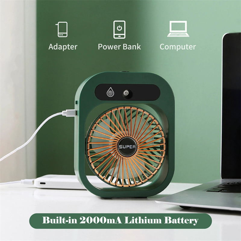 Portable USB Rechargeable Misting Fan ??Compact Personal Fan with Cooling Spray - Green Colors