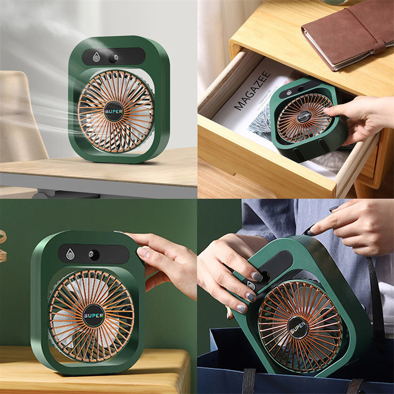 Portable USB Rechargeable Misting Fan ??Compact Personal Fan with Cooling Spray - Green Colors