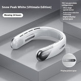 Digital Display Neck Fan - Rechargeable Portable Wearable Fan with Adjustable Speed- White 1200mAh - Front View