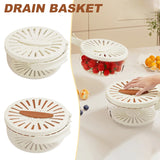2PCS White Double-Layer Fruit and Vegetable Drain Basket - Multifunctional Collapsible Kitchen Strainer with Handle for Washing and Storage - Side View