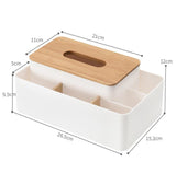White Multifunctional Tissue Box Organizer - Bamboo Lid with Dividers for Desktop Storage - 45-Degree Angle