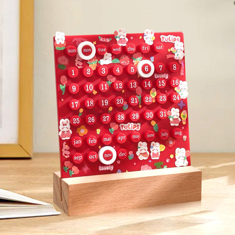 Red DIY Ring Perpetual Calendar - Creative Acrylic Desktop Calendar with Adjustable Rings