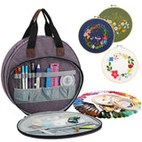 Blue Multi-Pocket Embroidery Storage Bag - Oxford Cloth Handbag Organizer for Cross-Stitch and Thread Storage - Front View