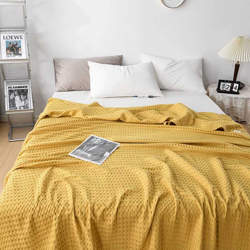 Cotton Waffle Blanket - Air Conditioning Blanket/Throw/Summer Quilt, 200*230cm,Yellow