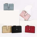 3 PCS Black Women's Small Zipper Snap Card Wallet, Ladies PU Leather Credit Card Holder with Coin Pocke - Front View