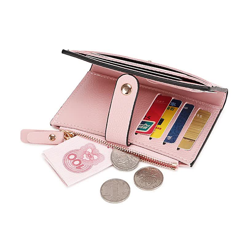 3 PCS Black Women's Small Zipper Snap Card Wallet, Ladies PU Leather Credit Card Holder with Coin Pocke