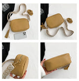Black Trendy Crossbody Shoulder Bag with Tassel Accent - Compact and Stylish - Front View