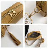 White Trendy Crossbody Shoulder Bag with Tassel Accent - Compact and Stylish - Side View