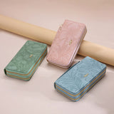 2 PCS Blue Elegant Floral Embossed Long Wallet with Double Zipper - Front View