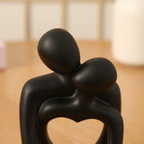 Black Romantic Couple Figurine with Heart Design - Modern Minimalist Decorative Statue - 45-Degree Angle
