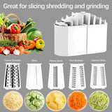 White 10-in-1 Manual Vegetable Slicer with Interchangeable Blades - Multifunctional Rotary Grater and Shredder for Kitchen Use - Rear View