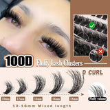 3 PCS DIY Lash Clusters Kit - 100D Fluffy & Thick False Eyelashes with Adhesive and Tools - 45-Degree Angle