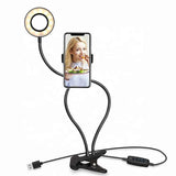 Flexible LED Ring Light with Phone Holder - Adjustable Brightness & Clip Base - Front View