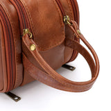 Brown Vintage Leather Makeup Bag with Multi-Compartment Organizer - Travel Cosmetic Case - Side View