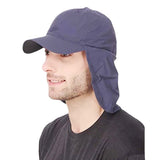 Blue UV Protection Outdoor Sun Hat with Neck Flap - Lightweight and Breathable - Side View
