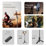 Black Portable Selfie Stick Tripod with Bluetooth Remote - Compact and Adjustable - Side View