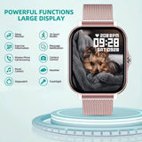 Steel Bracelet With Silicone Strap Pink Smart Fitness Watch with Large Display - 24 Sport Modes, Heart Rate Monitor & More - Side View