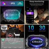 Beige Rugged Smart Fitness Watch - Waterproof, Multi-Sport Modes, and Health Tracking - Top-Down View