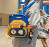 Blue Kids' Cartoon Backpack - Adorable Excavator Design with Spacious Compartments - Side View