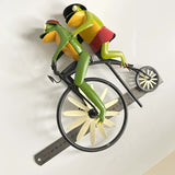 Whimsical Frog Garden Wind Spinner – Metal Yard Art with Cycling Frogs - Side View