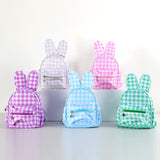 Pink Kids Bunny Ear Gingham Backpack - Cute Mini Bag for Girls - Side View