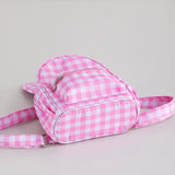 Pink Kids Bunny Ear Gingham Backpack - Cute Mini Bag for Girls - Top-Down View