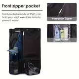 Blue Mesh Drawstring Backpack - Lightweight Sports and Beach Bag with Pockets - Top-Down View