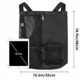 Blue Mesh Drawstring Backpack - Lightweight Sports and Beach Bag with Pockets - 45-Degree Angle