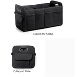 Beige Foldable Car Trunk Organizer - Multi-Compartment Storage Box with Handles - Side View