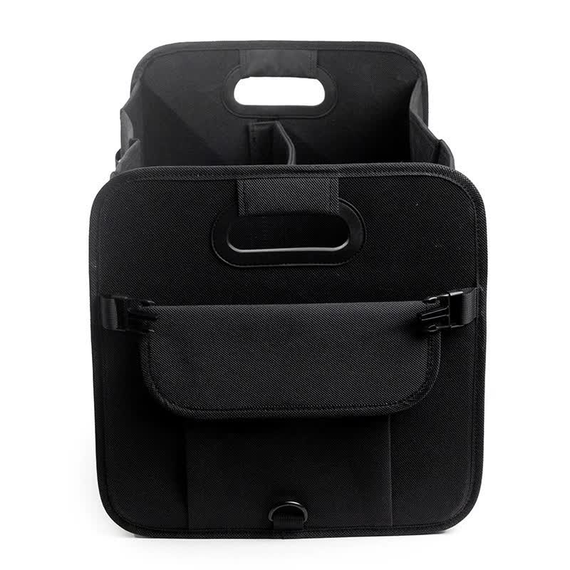Beige Foldable Car Trunk Organizer - Multi-Compartment Storage Box with Handles